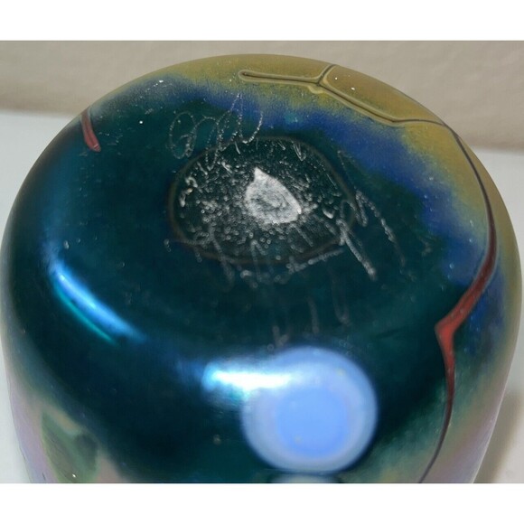 Rick Hunter ? Studio Art Glass 6 Inch Vase Abstract Design Iridescent Dated 2012 - Picture 15 of 16